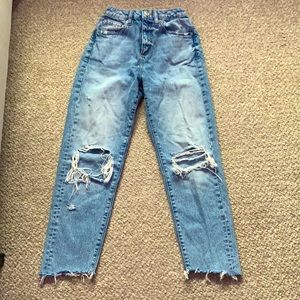 Blue Ripped High Waisted Mom Jeans